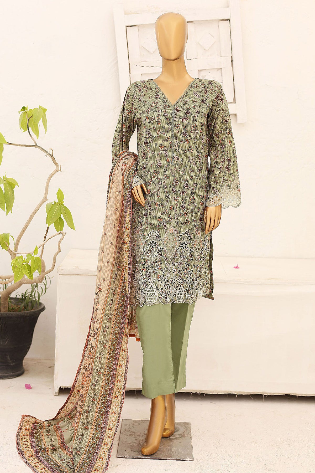 Bin Saeed Stitched 3 Piece Cutwork Emb Lawn Collection'2024-SM-654-Pista