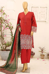 Bin Saeed Stitched 3 Piece Cutwork Emb Lawn Collection'2024-SM-660-Red