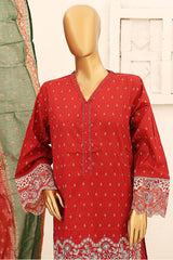 Bin Saeed Stitched 3 Piece Cutwork Emb Lawn Collection'2024-SM-660-Red