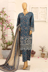 Bin Saeed Stitched 3 Piece Cutwork Emb Lawn Collection'2024-SM-661-N Blue