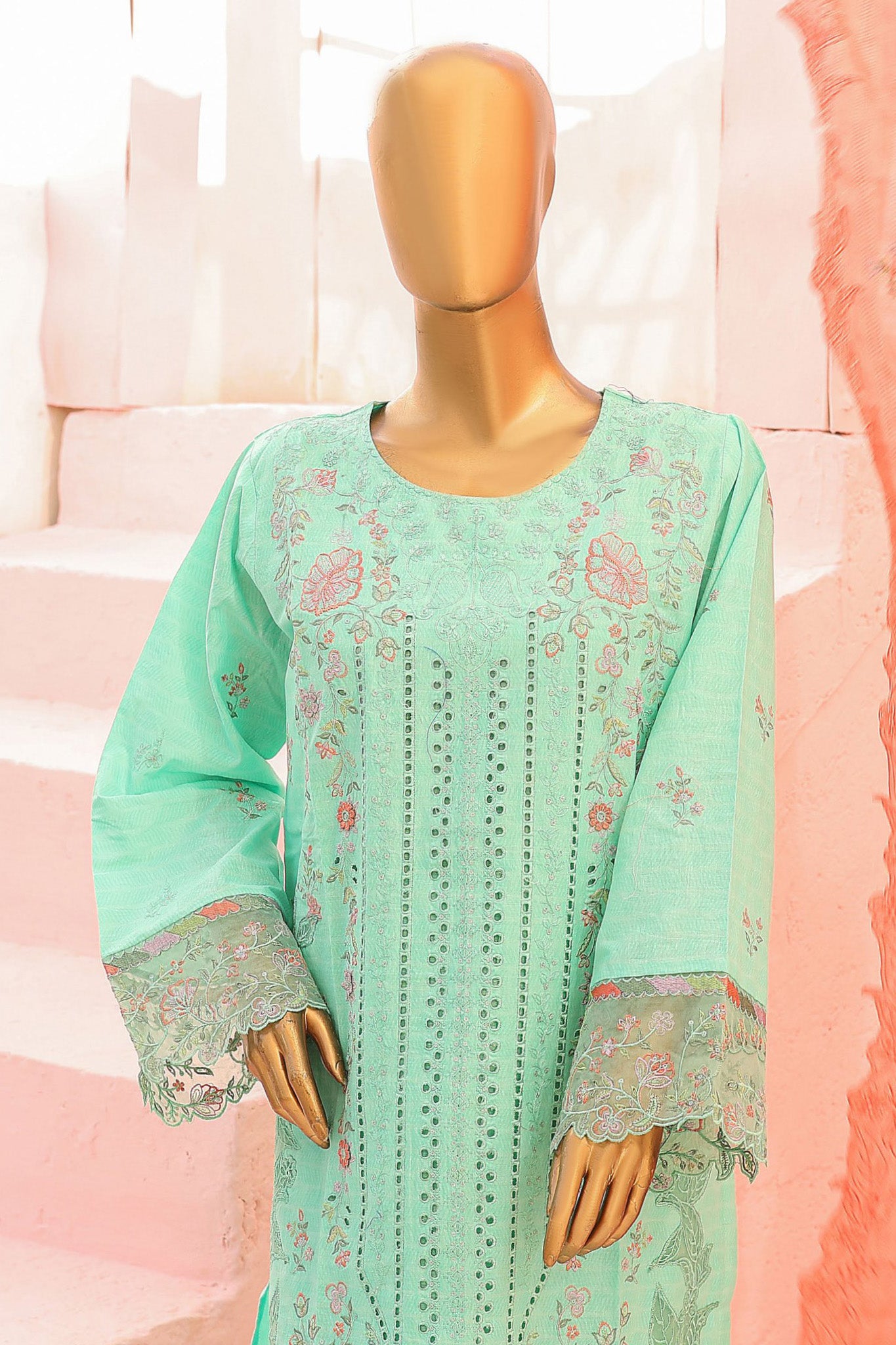 Bin Saeed Stitched 3 Piece Luxury Emb Lawn Vol-02 Collection'2024-SM-673-Ferozi