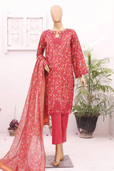 Bin Saeed Stitched 3 Piece Cutworkari Lawn Collection'2024-SM-696-Red