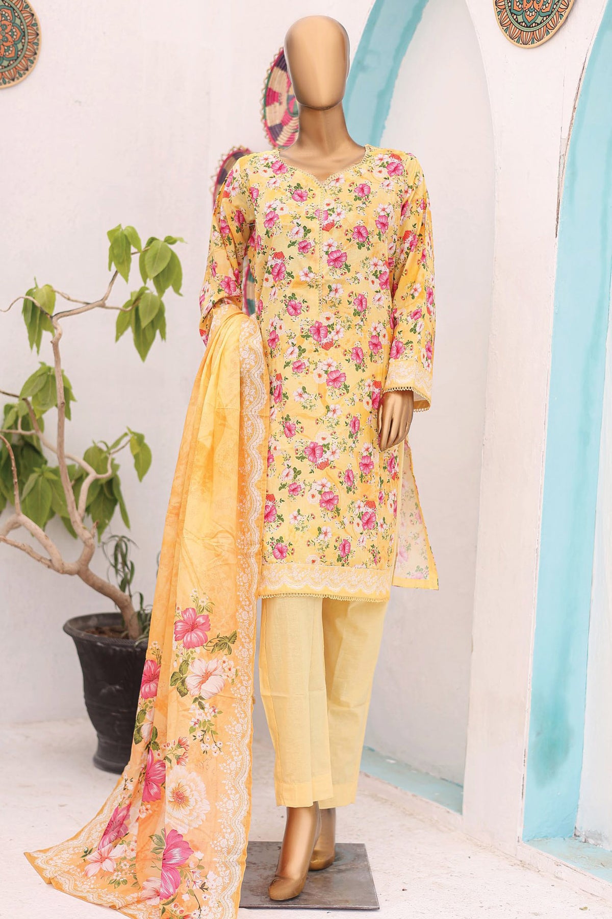 Bin Saeed Stitched 3 Piece Printed Lawn Vol-08 Collection'2024-SM-753-Yellow