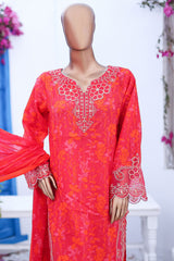 Bin Saeed Stitched 3 Piece Cutworkari Emb Lawn Vol-04 Collection'2024-SM-755-Red