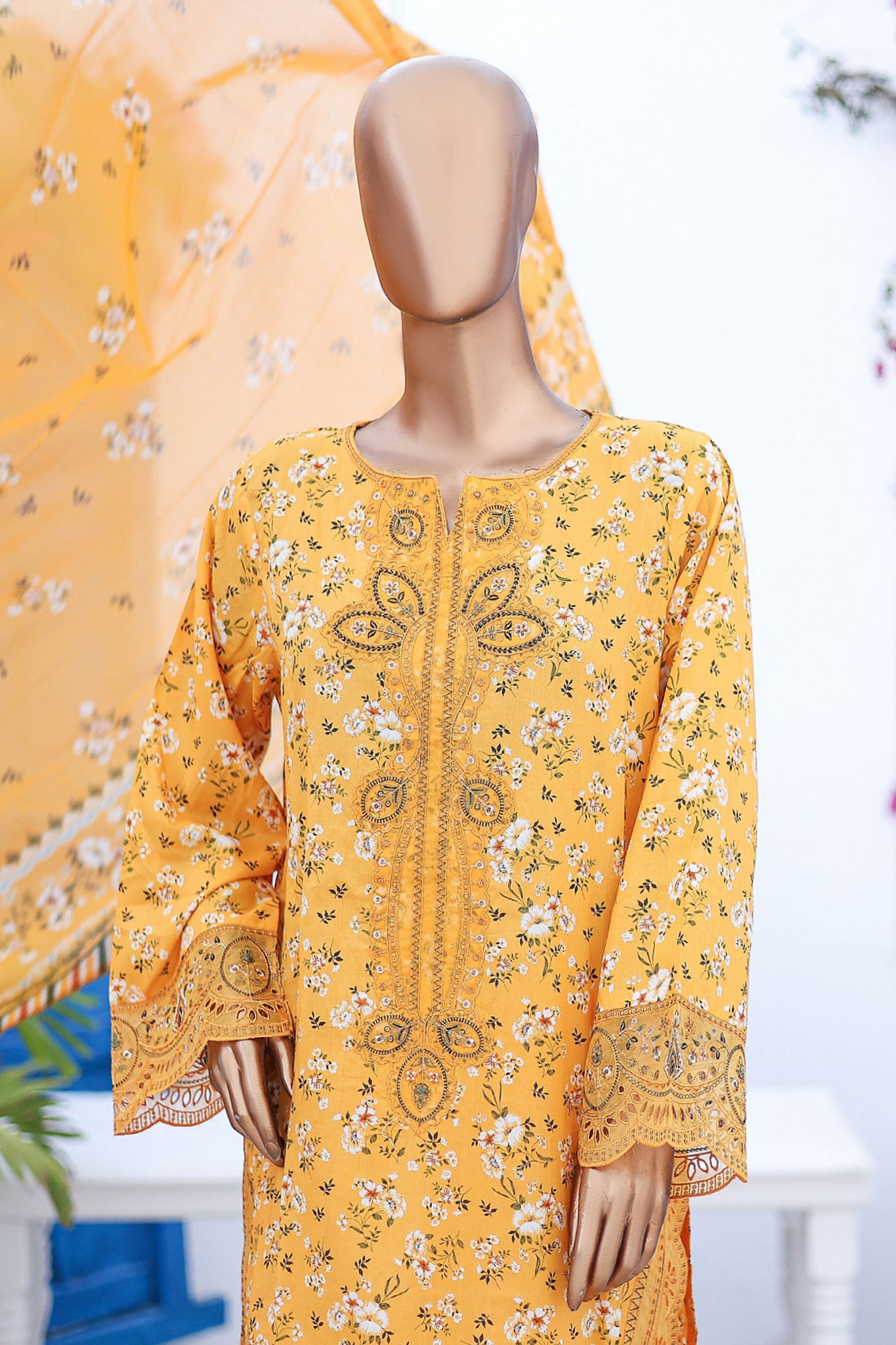 Bin Saeed Stitched 3 Piece Cutworkari Emb Lawn Vol-04 Collection'2024-SM-756-Yellow