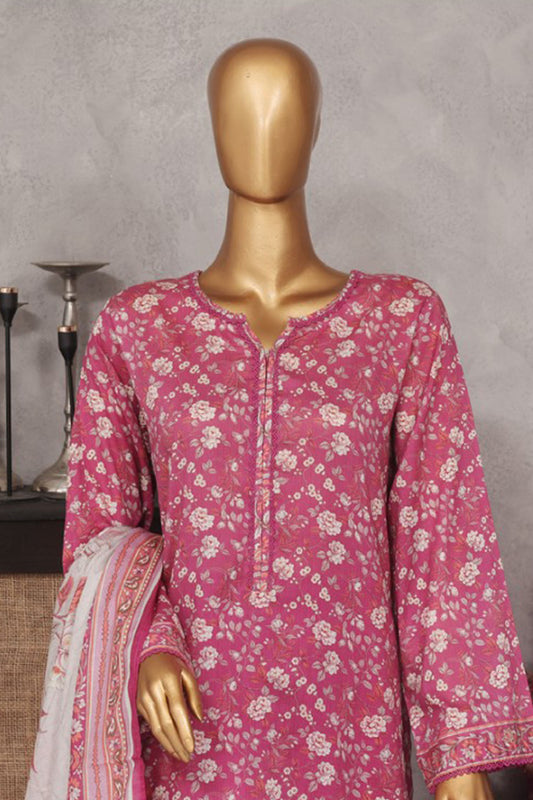 Bin Saeed Stitched 3 Piece Exclusive Printed Lawn Vol-01 Collection-SM-1431-Dark Pink