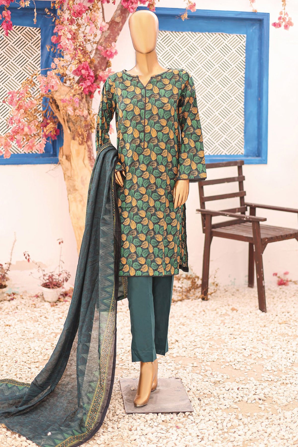 Bin Saeed Stitched 3 Piece Printed Lawn Vol-09 Collection'2024-SM-777-Green