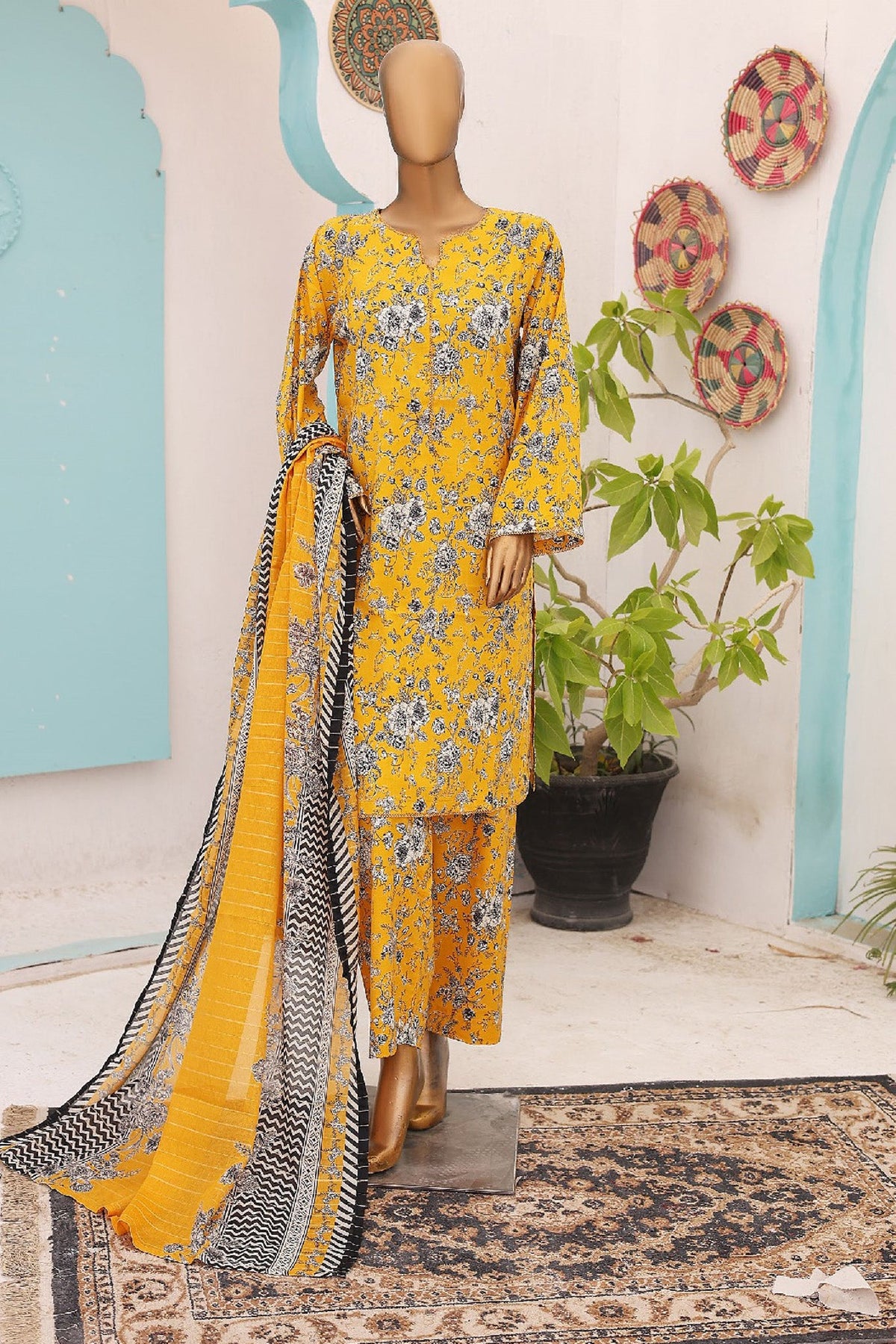 Bin Saeed Stitched 3 Piece Printed Lawn Vol-10 Collection'2024-SM-801-Yellow