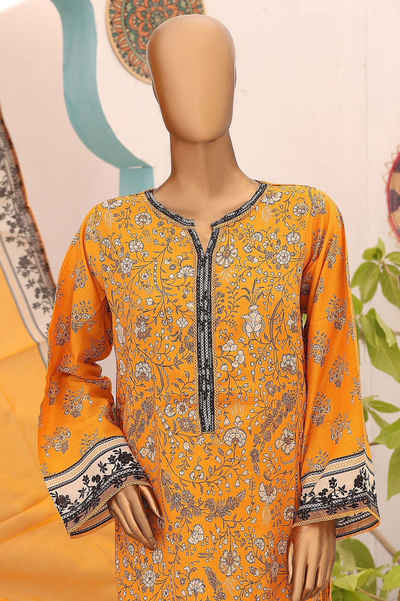 Bin Saeed Stitched 3 Piece Emb Lawnkari & Cutwork Kari Collection'2024-SM-848-Mustard