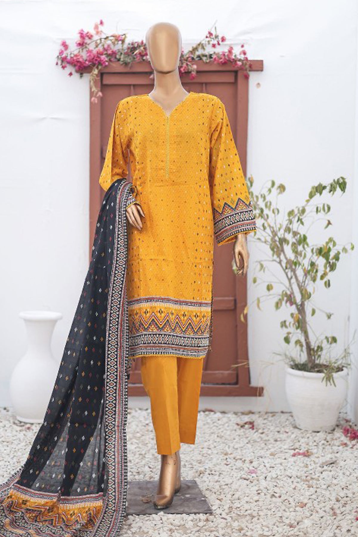 Bin Saeed Stitched 3 Piece Printed Lawn Vol-15 Collection'2024-SM-903-Mustard