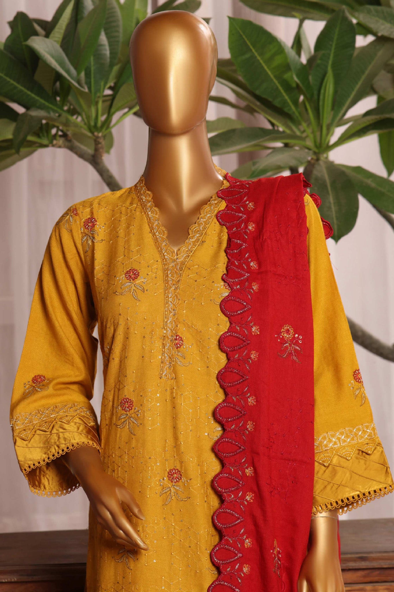 Bin Saeed Stitched 3 Piece Luxury Emb Karandi Vol-02 Collection'2024-SMB-1053-Mustard