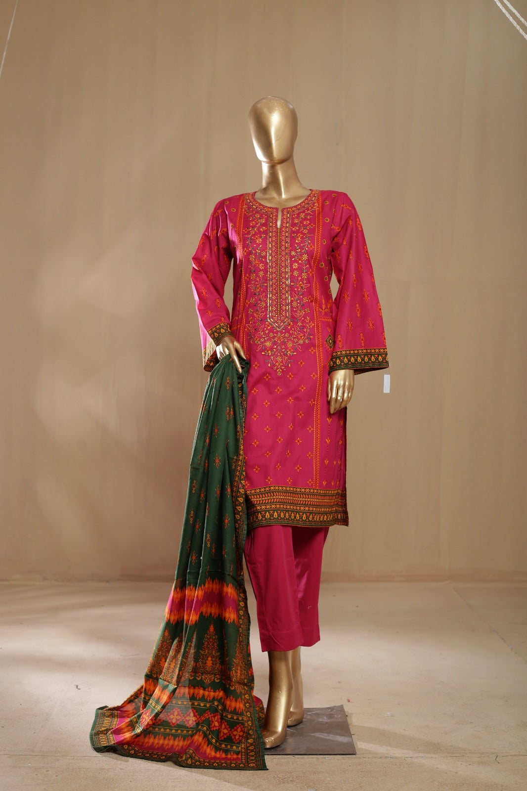 Bin Saeed Stitched 3 Piece Embroidered Lawn Collection'2023-SMLF-20-D.Pink