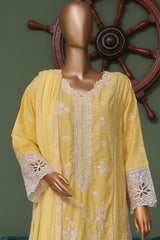 Bin Saeed Stitched 3 Piece Luxury Self Emb Cotton Frocks Collection'2024-SMK-1004-Yellow