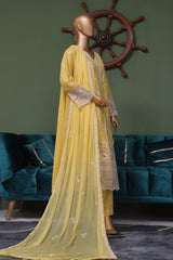 Bin Saeed Stitched 3 Piece Luxury Self Emb Cotton Frocks Collection'2024-SMK-1004-Yellow