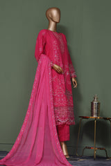 Bin Saeed Stitched 3 Piece Luxury Self Emb Cotton Frocks Collection'2024-SMK-1010-Magenta