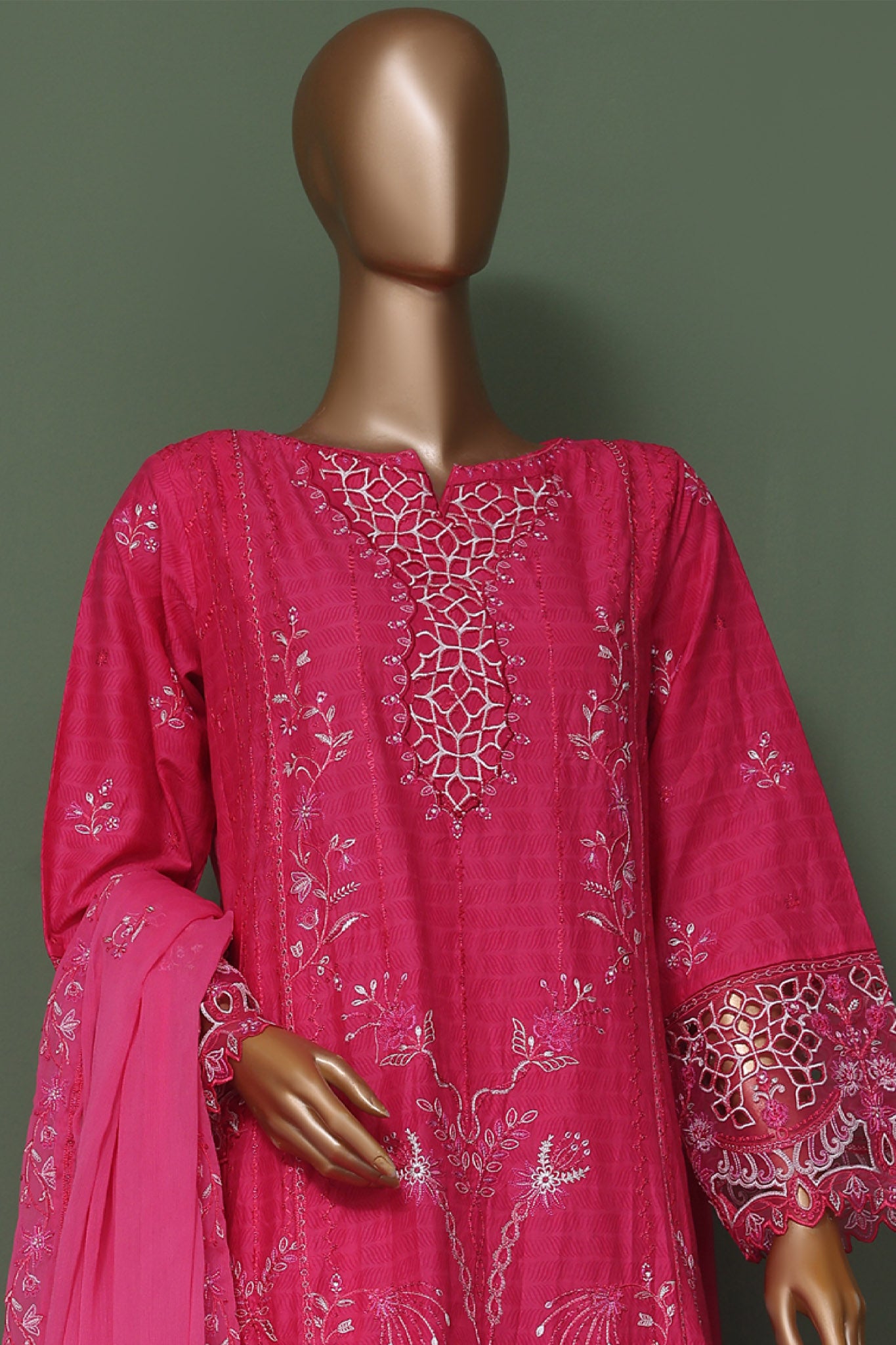 Bin Saeed Stitched 3 Piece Luxury Self Emb Cotton Frocks Collection'2024-SMK-1010-Magenta