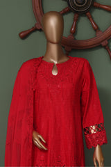 Bin Saeed Stitched 3 Piece Luxury Self Emb Cotton Frocks Collection'2024-SMK-1011-Red