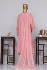 Bin Saeed Stitched 3 Piece Luxury Self Emb Cotton Frocks Collection'2024-SMK-1012-Pink