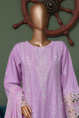 Bin Saeed Stitched 3 Piece Luxury Self Emb Cotton Frocks Collection'2024-SMK-1013-Lilac