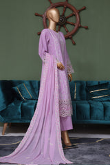 Bin Saeed Stitched 3 Piece Luxury Self Emb Cotton Frocks Collection'2024-SMK-1013-Lilac