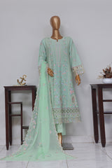 Bin Saeed Stitched 3 Piece Luxury Self Emb Cotton Frocks Collection'2024-SMK-1014-Mint