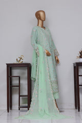 Bin Saeed Stitched 3 Piece Luxury Self Emb Cotton Frocks Collection'2024-SMK-1014-Mint