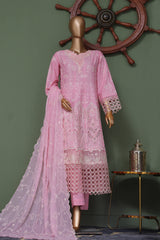 Bin Saeed Stitched 3 Piece Luxury Self Emb Cotton Frocks Collection'2024-SMK-1015-Pink