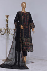 Bin Saeed Stitched 3 Piece Luxury Self Emb Cotton Frocks Collection'2024-SMK-1016-Black