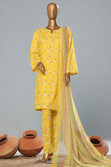 Bin Saeed Stitched 3 Piece Exclusive Printed Lawn Vol-08 Collection'2024-SMK-1176-Yellow