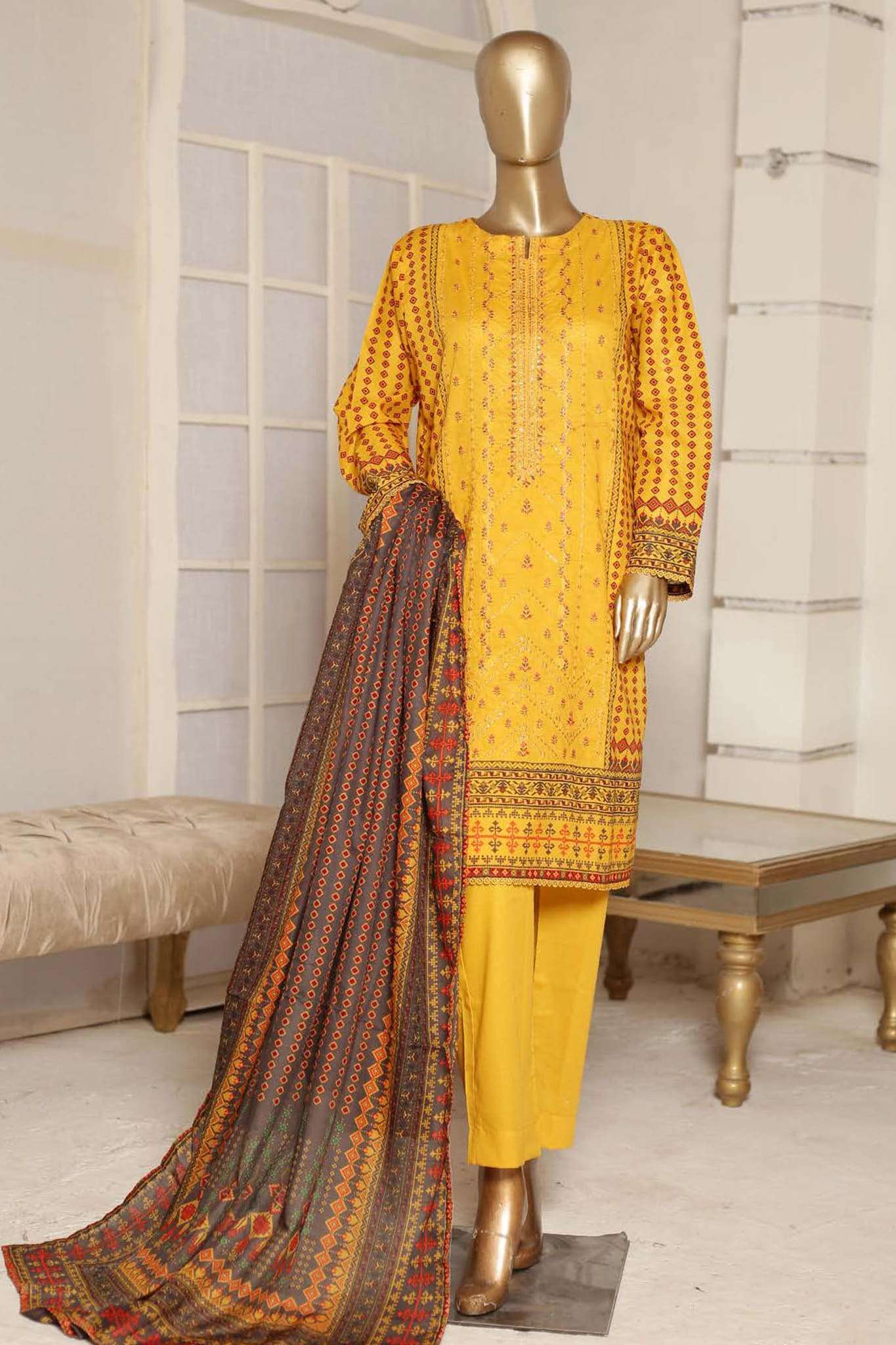 Affifa by Bin Saeed Stitched 3 Piece Embroidered Lawn Vol-04 Collection'2023-SMLF-006-Yellow