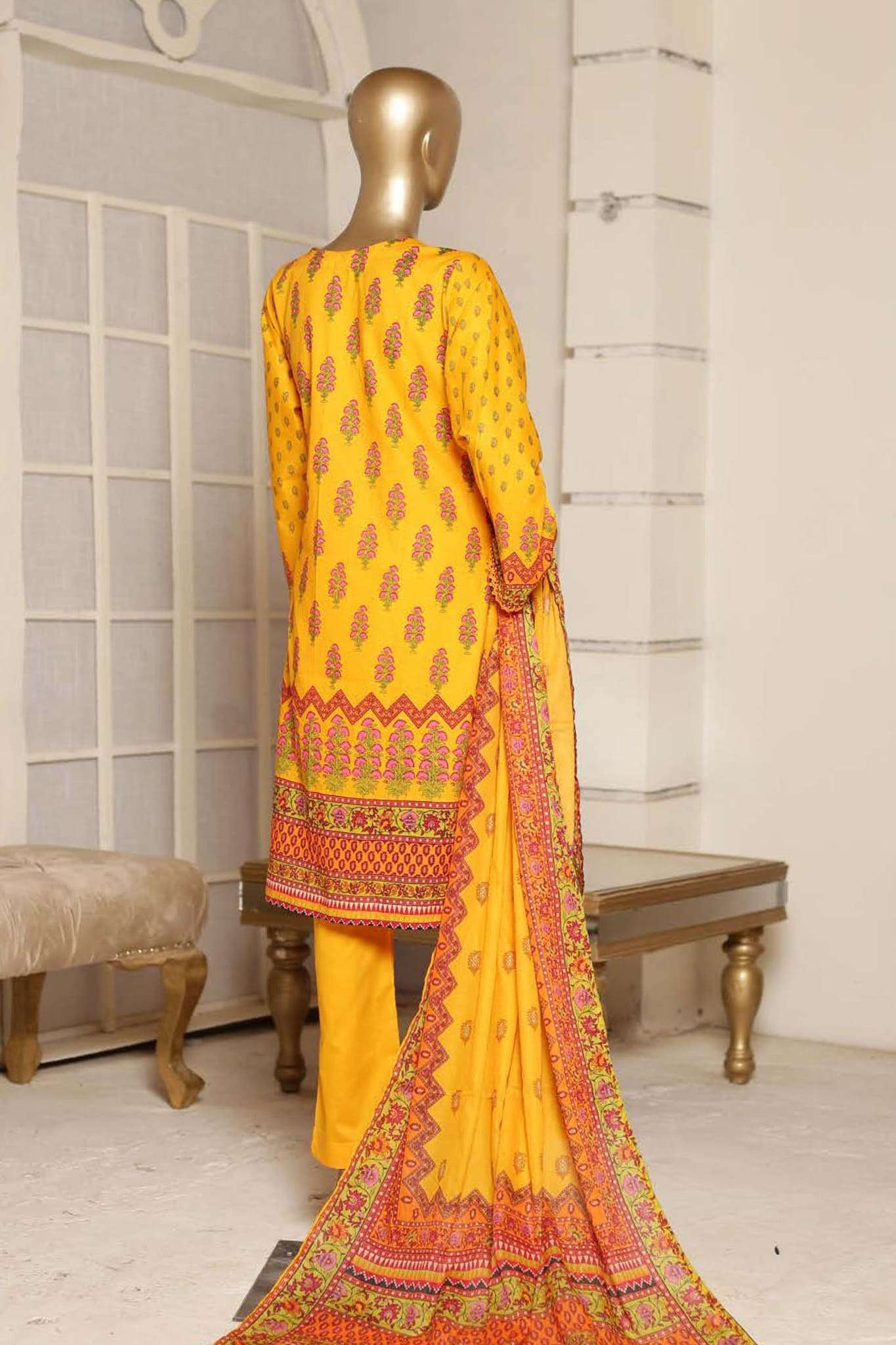 Affifa by Bin Saeed Stitched 3 Piece Embroidered Lawn Vol-03 Collection'2023-SMLF-002-Yellow