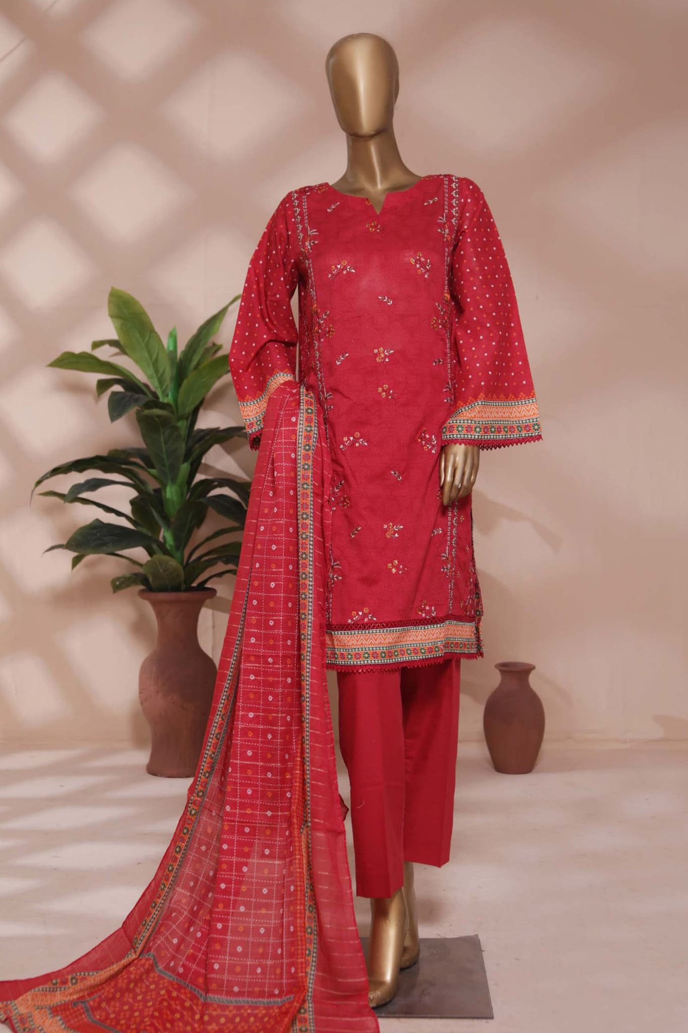 Bin Saeed Stitched 3 Piece Embroidered Lawn Collection'2023-SMLF-0186