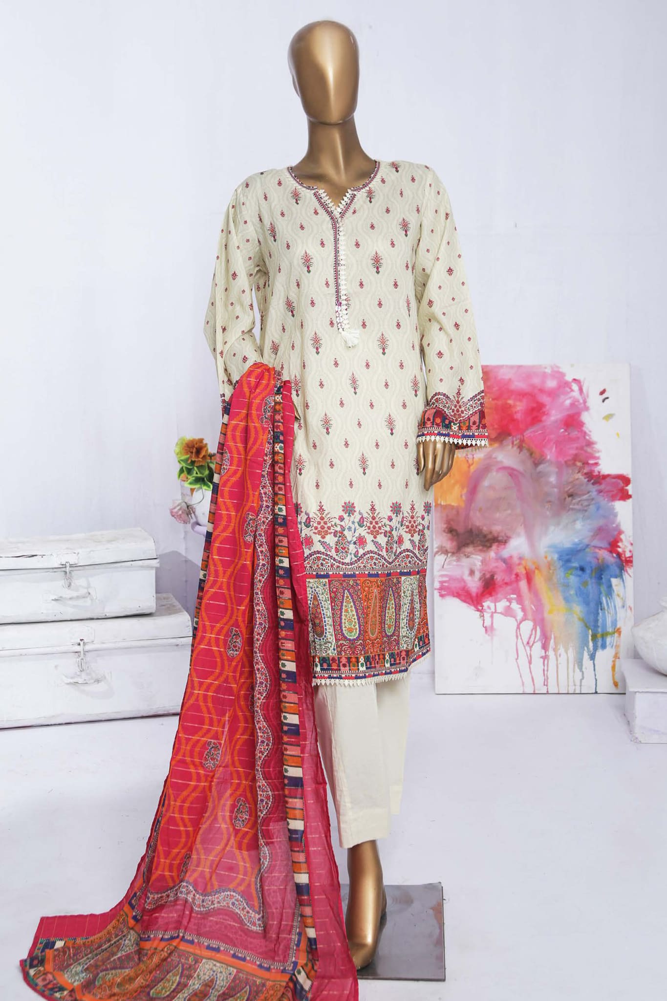 Bin Saeed Stitched 3 Piece Printed Lawn Collection'2023-SMLF-0192-Skin