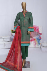 Bin Saeed Stitched 3 Piece Printed Lawn Collection'2023-SMLF-0193-Green