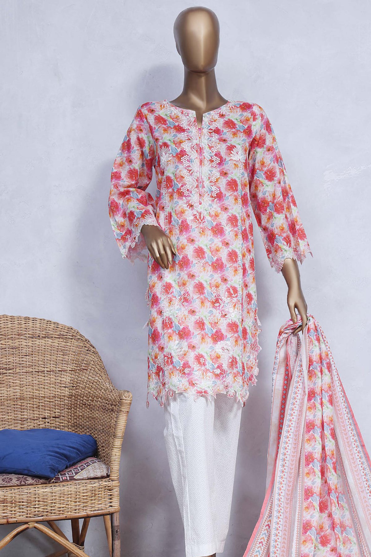 Chand Bagh by Bin Saeed Stitched 3 Piece Emb Lawn Vol-02 Collection'2023-SMLF-486-Orange