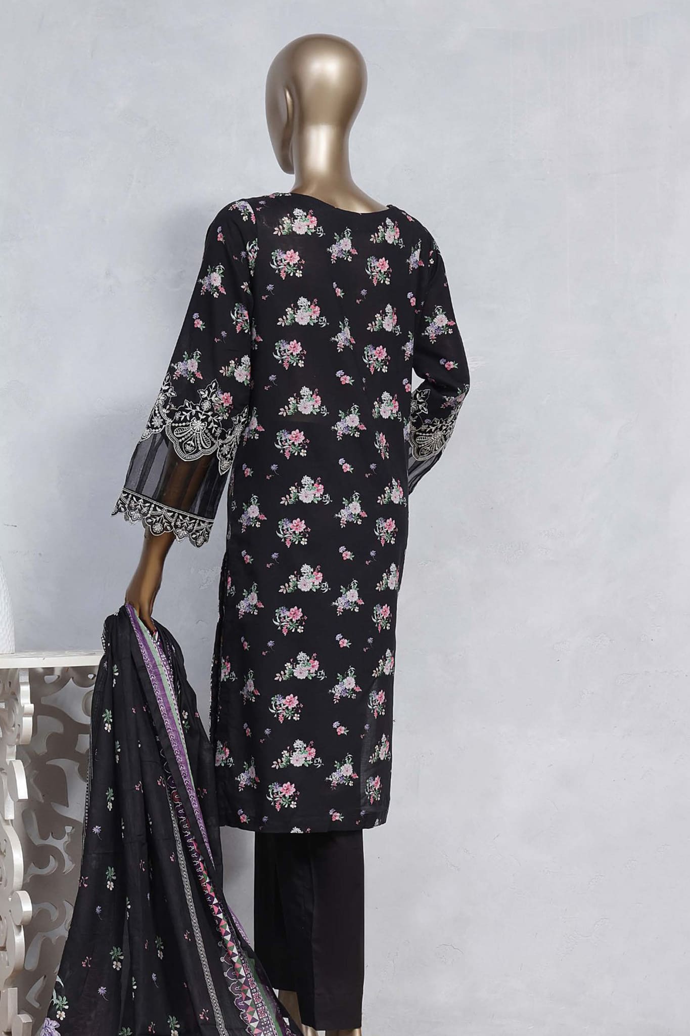 Chand Bagh by Bin Saeed Stitched 3 Piece Emb Lawn Vol-02 Collection'2023-SMLF-489-Black