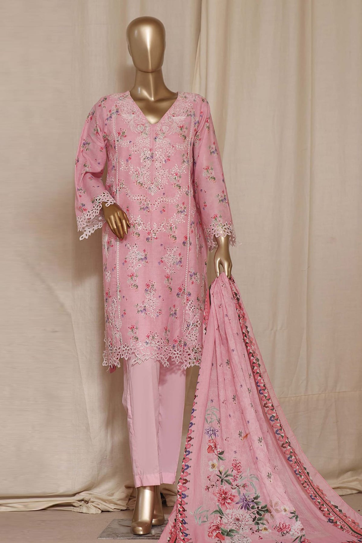 Chand Bagh by Bin Saeed Stitched 3 Piece Emb Lawn Vol-02 Collection'2023-SMLF-492-Pink