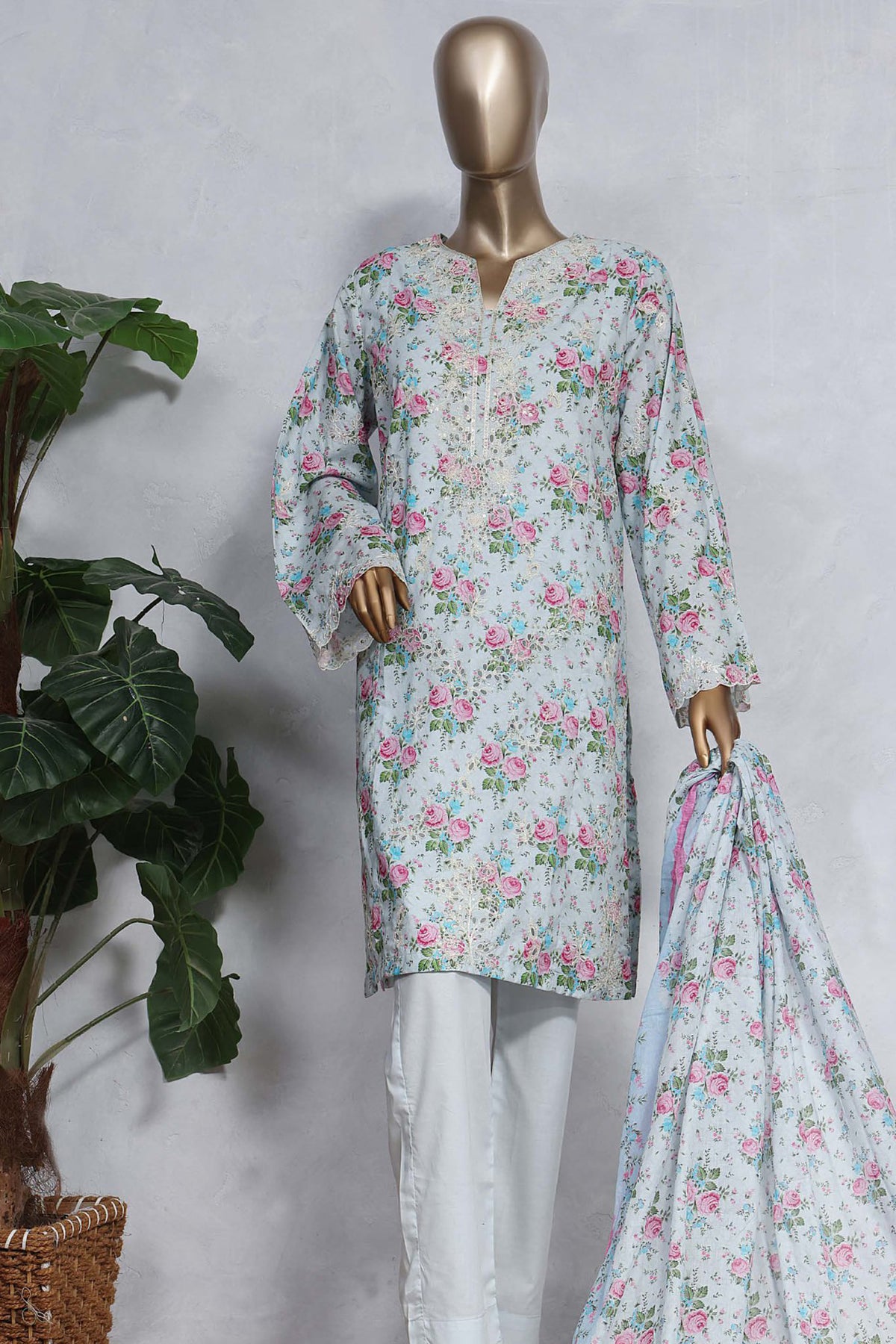 Chand Bagh by Bin Saeed Stitched 3 Piece Emb Lawn Vol-02 Collection'2023-SMLF-507-Sky