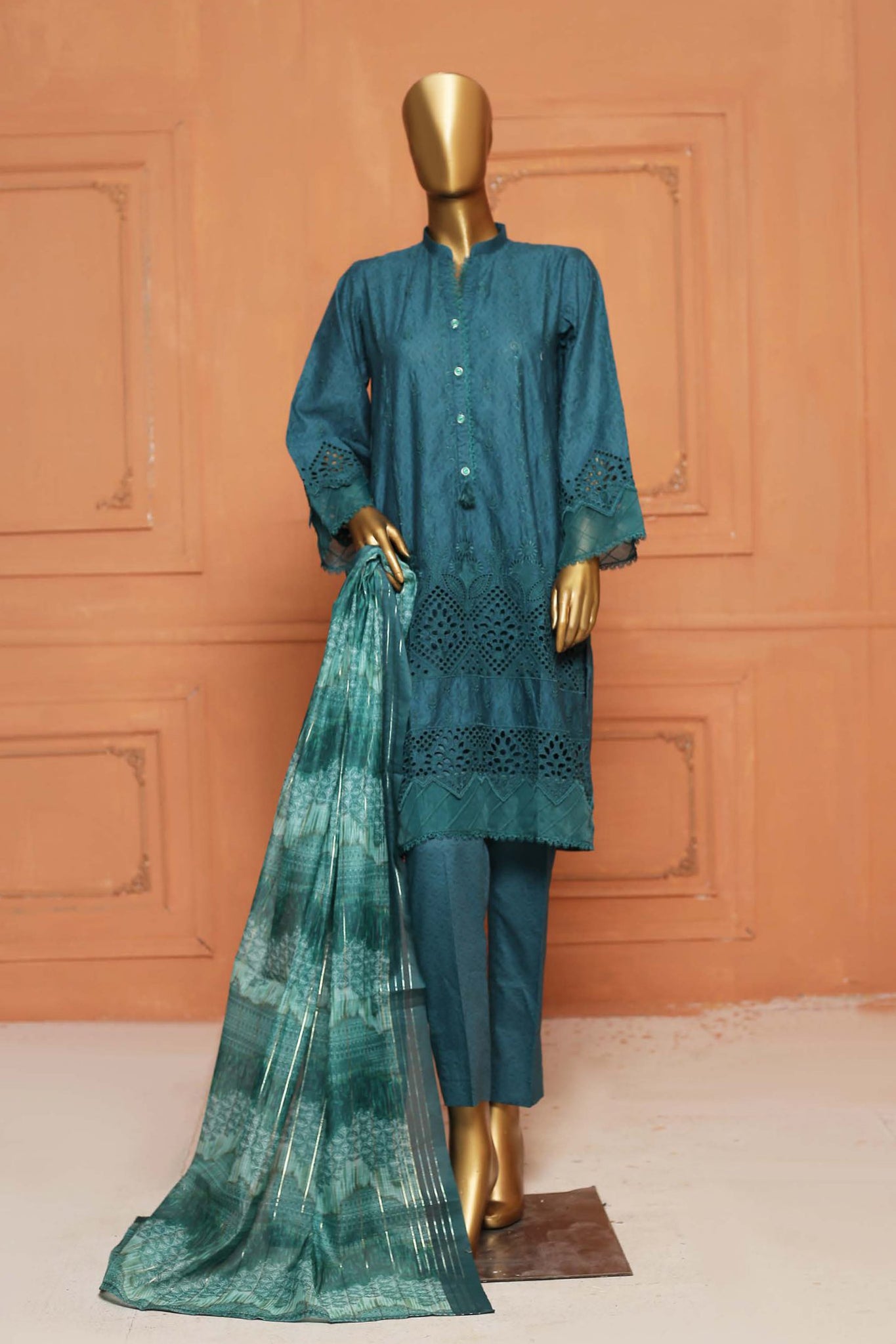 Bin Saeed Stitched 3 Piece Chikankari Lawn Collection'2023-SMLSTF-46-Green