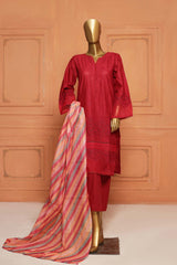 Bin Saeed Stitched 3 Piece Chikankari Lawn Collection'2023-SMLSTF-48-Maroon