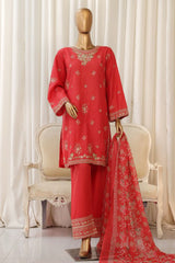 Bin Saeed Stitched 3 Piece Luxury Plain Cotton With Chiffon Dupatta Collection'2025-SMPC-1825-Red