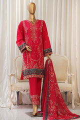 Bin Saeed Stitched 3 Piece Luxury Plain Cotton With Chiffon Dupatta Collection'2025-SMPC-1826-Red