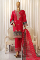 Bin Saeed Stitched 3 Piece Luxury Plain Cotton With Chiffon Dupatta Collection'2025-SMPC-1827-Red