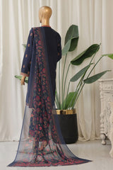 Bin Saeed Stitched 3 Piece Luxury Plain Cotton With Chiffon Dupatta Collection'2025-SMPC-1828-Navy Blue