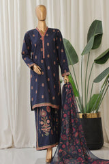 Bin Saeed Stitched 3 Piece Luxury Plain Cotton With Chiffon Dupatta Collection'2025-SMPC-1828-Navy Blue