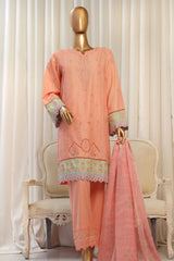 Bin Saeed Stitched 3 Piece Luxury Plain Cotton With Chiffon Dupatta Collection'2025-SMPC-1863-Peach