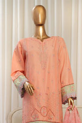 Bin Saeed Stitched 3 Piece Luxury Plain Cotton With Chiffon Dupatta Collection'2025-SMPC-1863-Peach