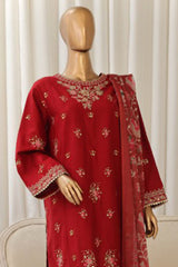 Bin Saeed Stitched 3 Piece Luxury Plain Cotton With Chiffon Dupatta Collection'2025-SMPC-1864-Red