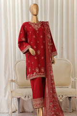 Bin Saeed Stitched 3 Piece Luxury Plain Cotton With Chiffon Dupatta Collection'2025-SMPC-1864-Red