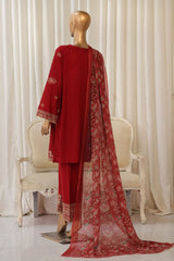 Bin Saeed Stitched 3 Piece Luxury Plain Cotton With Chiffon Dupatta Collection'2025-SMPC-1864-Red